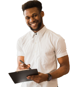 a man with a menuboard in his hand